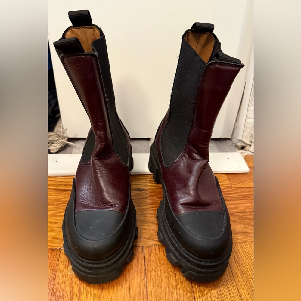 Ganni Burgundy and Black Boots